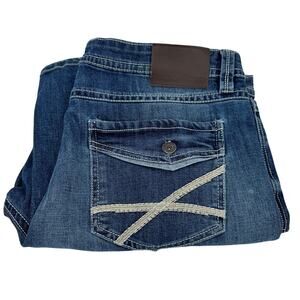 TK Axel Jeans Mens 38x30 (40x30 ACTUAL) Slim Boot Blue Denim Embroidered